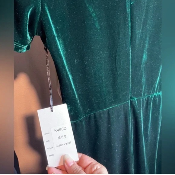 Unique Vintage Dark Green Velvet Midi Dress - Picture 3 of 5